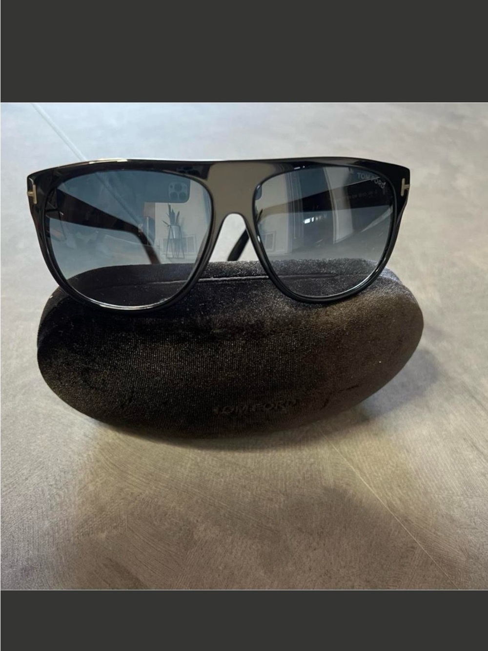 Tom Ford Shiny Black Sunglasses with Gradient Blue Lenses